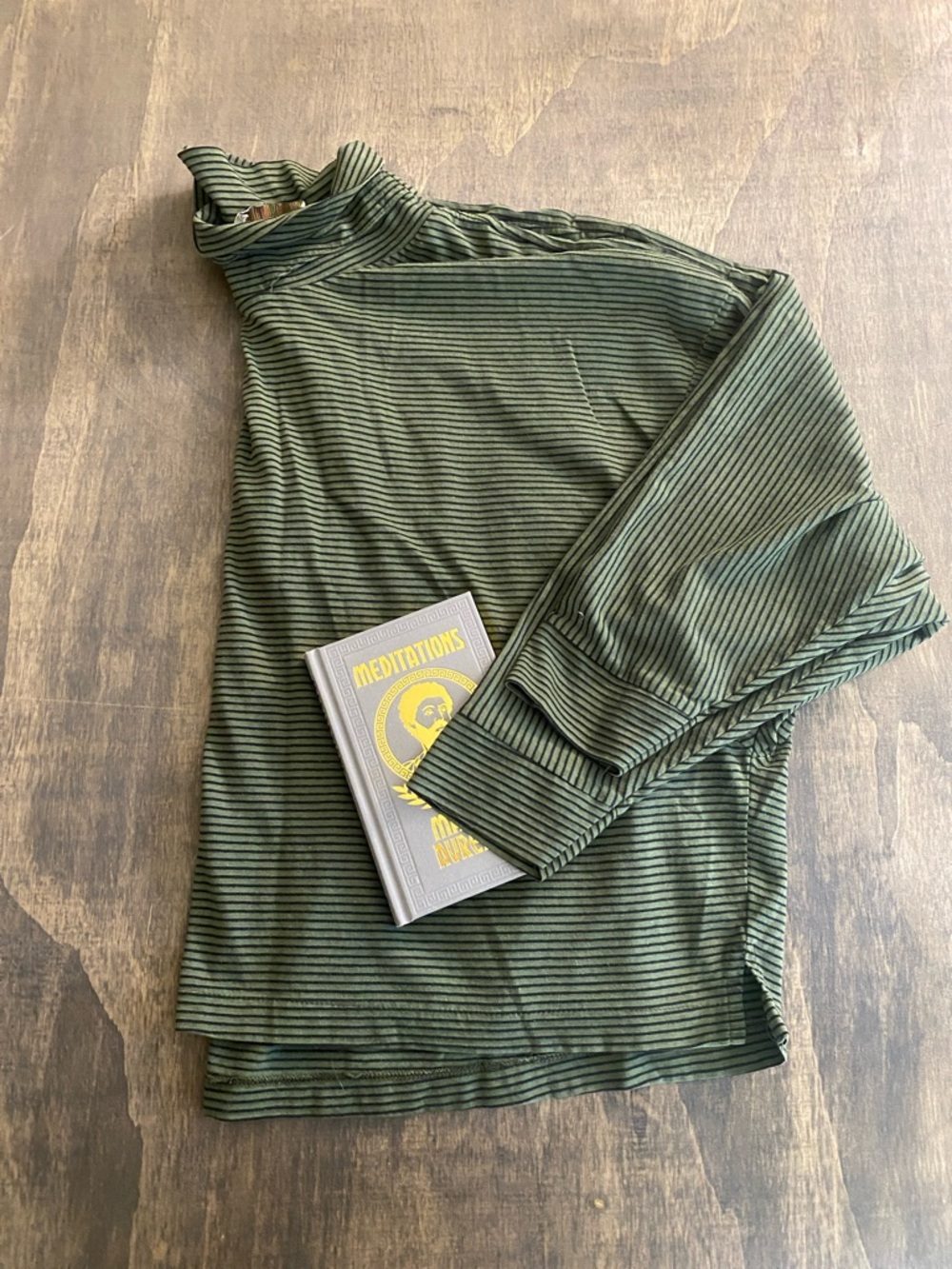 Vintage Striped Olive Green Boxy Turtleneck Top